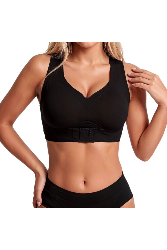Posture Bra for Women Cirss Cross Back Wireless Push up Bralette Full Coverage Back Support Brasieres Z03-Black L