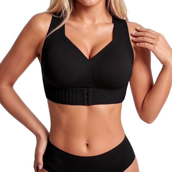 KHONTS Posture Bra for Women Wireless Bra Wide Strap Back Support Full Coverage Bralettes Black XXL