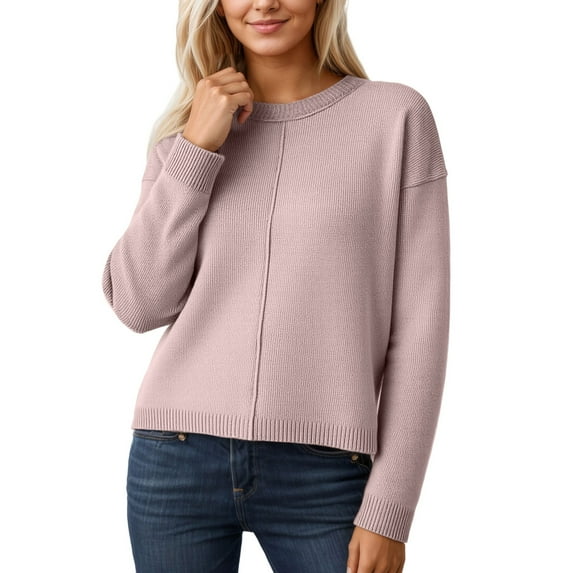 KHONTS Pullover Sweaters for Women Fall Crewneck Slouchy Long Sleeve Sweater Loose Casual Knit Tops Winter Clothes 2025 Light Pink L