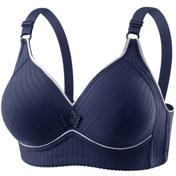 KHONTS Push up Bras for Seniors Women No Underwire Full Coverage Bra Comfort Wireless Anti-Sagging Breathable Bralettes Dark Blue 40