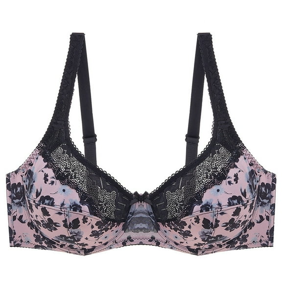 KHONTS Push up Bras for Women Lace Trim High Supportive Plunge Bra Plus Size Lifting Wireless Floral Printed Bralettes Pink 38