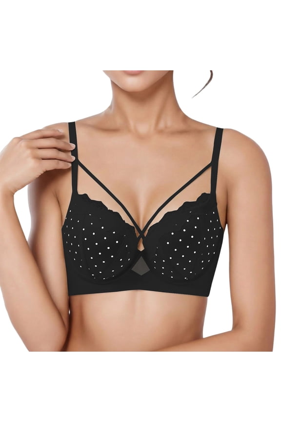 Push up Bras for Women No Underwire Cut out Everyday Bras Supportive Bralettes Lightweight Soft T Shirt Bra Black M