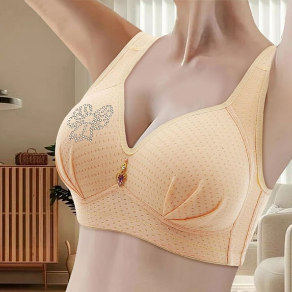 KHONTS Push up Bras for Women Plus Size Gathering Wireless Plunge V-Neck Bra Breathable Soft Comfy Padded Bralettes for Everyday Wear Khaki 48