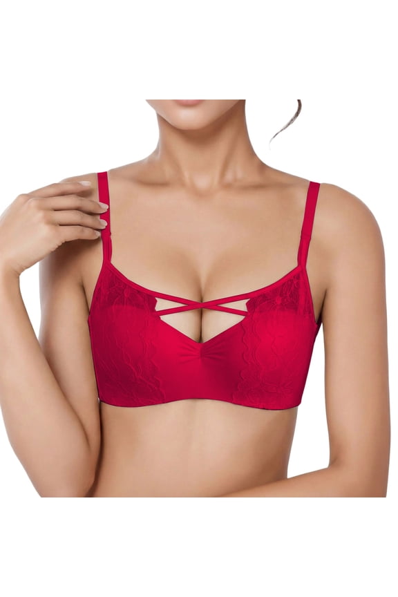 Push up Bras for Women Seamless No Underwire Everyday Bras Supportive Bra Soft Lace Cut out Tshirt Bralettes Red XL