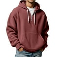 thumbnail image 1 of KHONTS Quarter Zip Long Sleeve Hoodies for Men Waffle Cozy Hooded Sweatshirt Drawstring Long Sleeve Pullover Tops with Pocket Brick Red L, 1 of 4
