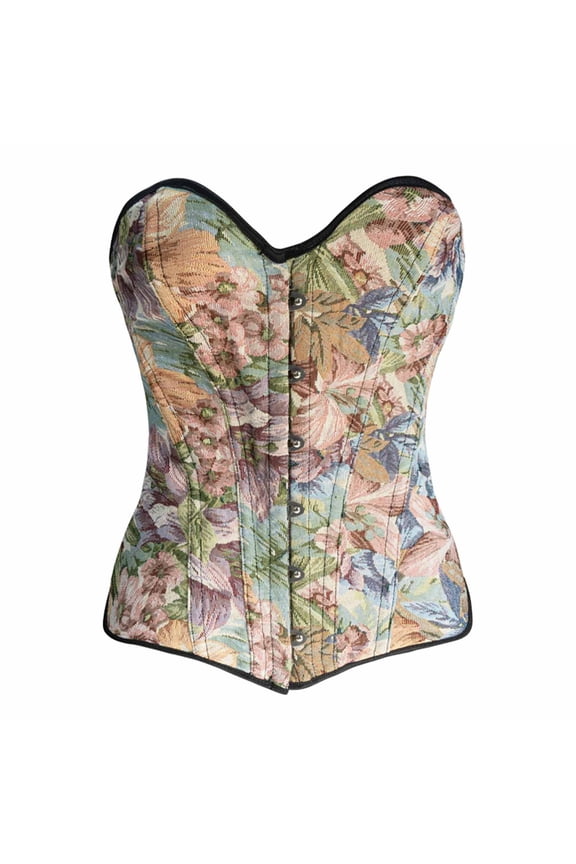 Retro Corset for Women Floral Printed Overbust Bustier Tops Lace up Bodyshaper Multicolour M