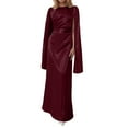 thumbnail image 1 of KHONTS Satin Maxi Dress for Woman Elegant Gown Crew Neck Long Sleeve Tunic Dress for Evening Party Red L, 1 of 4