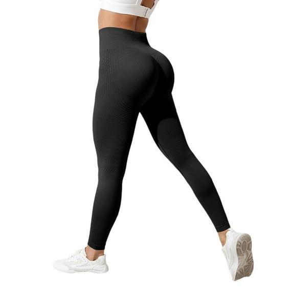 KHONTS Scrunch Leggings for Women Mid Low Waist Gym Workout Legging Tummy Control Booty Lifting Yoga Pants Black L