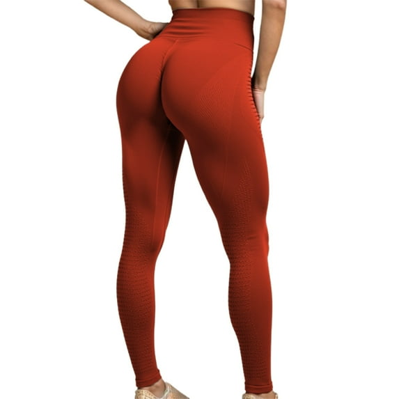 KHONTS Scrunch Leggings for Women Seamless High Waisted Workout Gym Yoga Pants Red M
