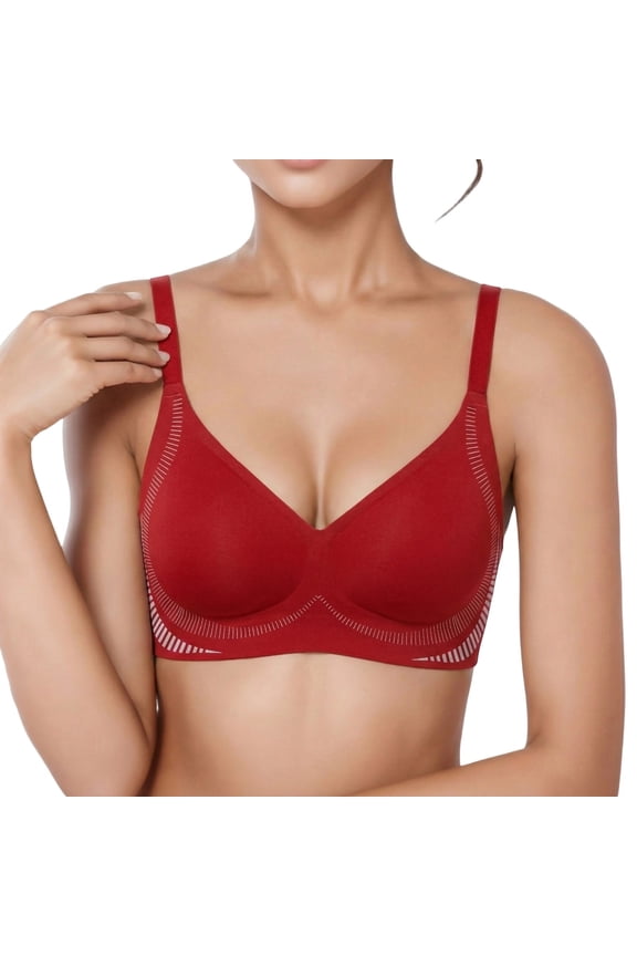 Seamless Bras for Women No Underwire Full Coverage Comfortable Everyday Bra Supportive Push up Wireless Bralette Red XL