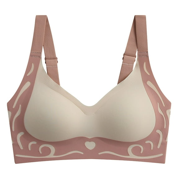KHONTS Seamless Wireless Push up Bras for Women Soft Comfy Bra Padded Graphic Printed Gathering Bralettes for Everyday Wear Beige XL
