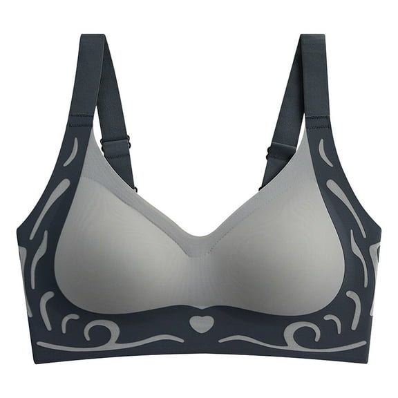 KHONTS Seamless Wireless Push up Bras for Women Soft Comfy Bra Padded Graphic Printed Gathering Bralettes for Everyday Wear Grey XXXL