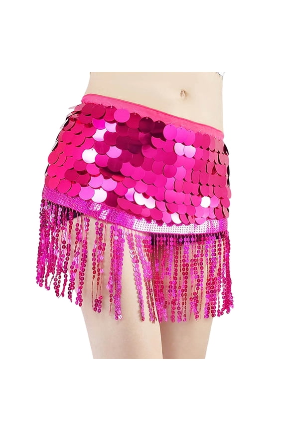 Sequin Skirt Sparkly Belly Dance Skirts Glitter Rave Party Skirt Tassel Fringe Scarf for Stage Party Carnival RD2 One Size