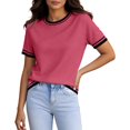 thumbnail image 1 of KHONTS Short Sleeve Sweater for Women Lightweight Crew Neck Summer Tops Dressy Casual Tees Red XXL, 1 of 4