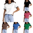 thumbnail image 1 of KHONTS Short Sleeve Sweater for Women Lightweight Crew Neck Summer Tops Dressy Casual Tees White XL, 1 of 5