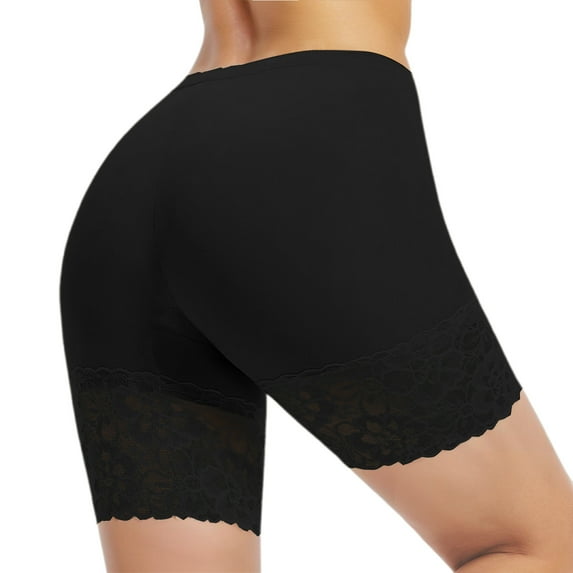 KHONTS Slip Shorts for Under Dresses Women Anti-Chafing Underwear Seamless Boyshorts Panties Lace Under Shorts Black M