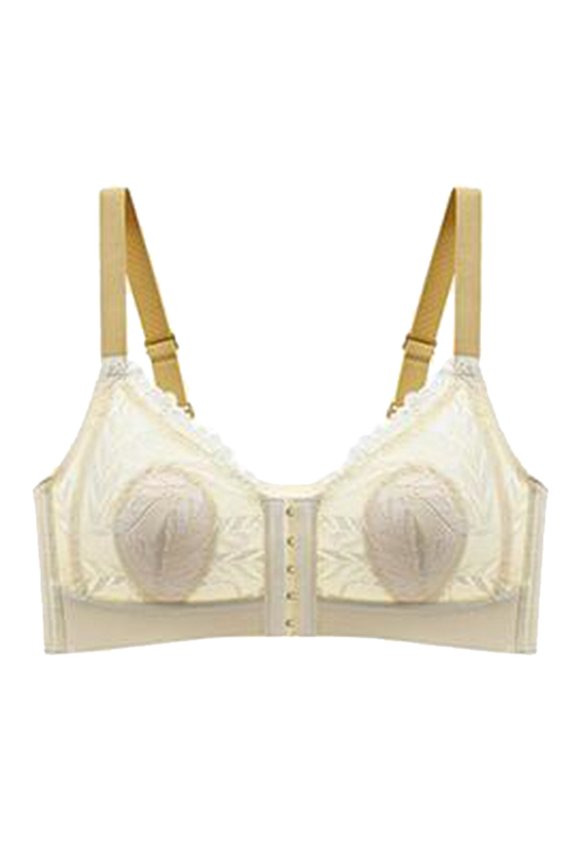 Soft Wireless Light Push up Bras Comfortable No Sponge Thin Front Buckle Underwear Plus Size Gathering Support Bralettes for Women Beige 90D