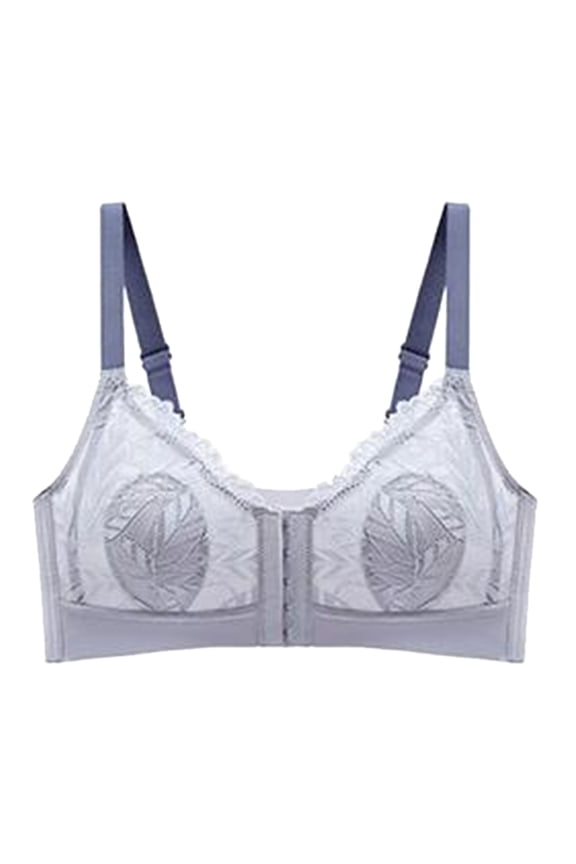 Soft Wireless Light Push up Bras Comfortable No Sponge Thin Front Buckle Underwear Plus Size Gathering Support Bralettes for Women Blue 80D