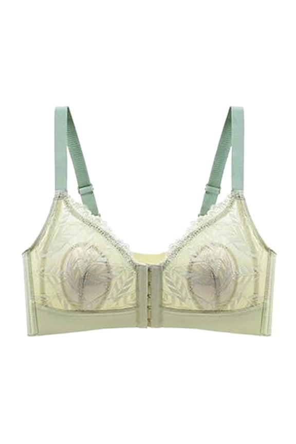 Soft Wireless Light Push up Bras Comfortable No Sponge Thin Front Buckle Underwear Plus Size Gathering Support Bralettes for Women Green 90C