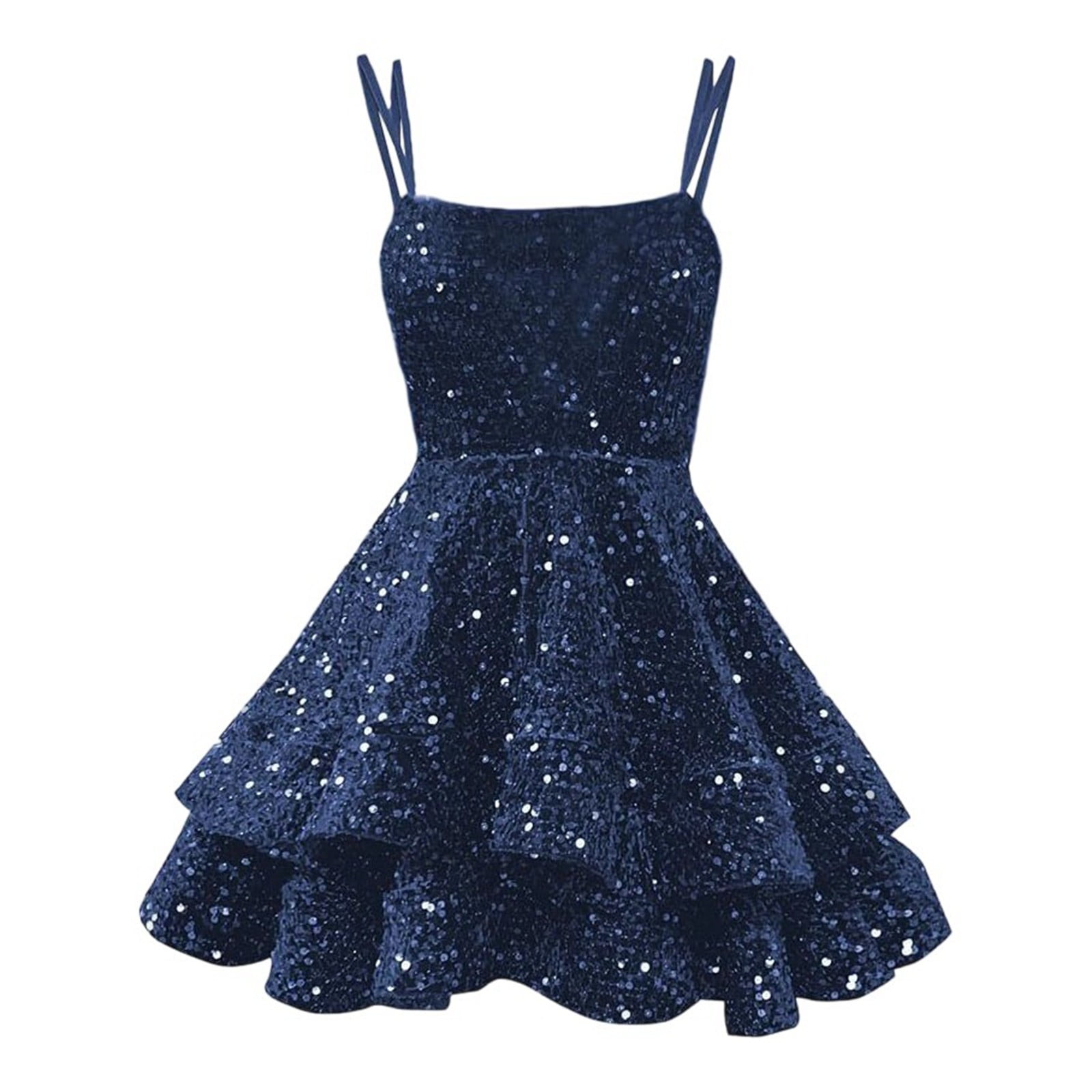 homecoming dresses 2025 navy Luuvis Sparkly Navy A-Line Short Tiered Homecoming Dress With Appliques