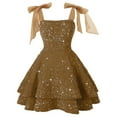 thumbnail image 1 of KHONTS Sparkly Sequin Short Homecoming Dresses Mesh Strap Puffy a Line Cocktail Party Dress with Bow Coffee S, 1 of 2