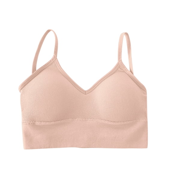 KHONTS Sport Bras with Removable Padded Cups Adjustable Straps Wireless Support Low Back Sleep Bralettes for Yoga Pink One Size
