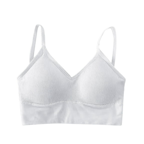 KHONTS Sport Bras with Removable Padded Cups Adjustable Straps Wireless Support Low Back Sleep Bralettes for Yoga White One Size