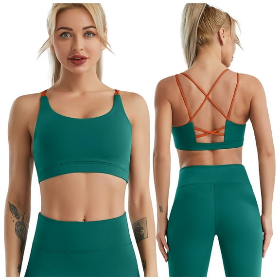 KHONTS Sports Bras for Women Wireless Tank Top Bralette Seamless Backless Workout Yoga Compression Bra with Padded Green M