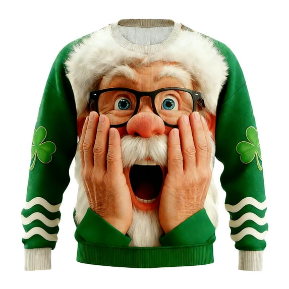 KHONTS St. Patrick's Day Plus Size Sweatshirts for Men Crew Neck Retro Shamrock Graphic Long Sleeve Tops Warm Fashion T Shirts 26-Green XL