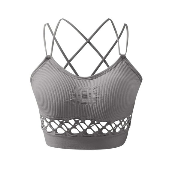 KHONTS Strap Sports Bras for Women Comfortable Low Impact Tank Sporty Casual Cut out Crossback Sports Gym Bra Grey One Size