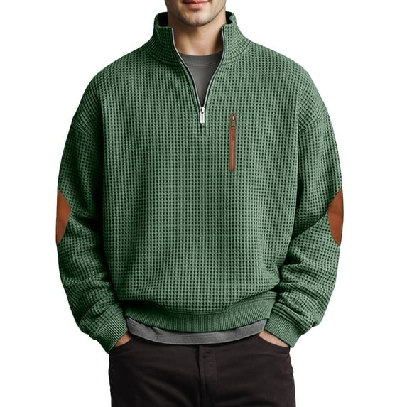 KHONTS Sweatshirts for Men Long Sleeve Quarter Zip Loose Pullover Tops Textured Casual Solid Color Fall Shirts Green M