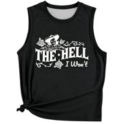 KHONTS The Hell I Won't Womens Tank Top Country Style Sleeveless Shirt Retro Print Casual Summer Tops Black S