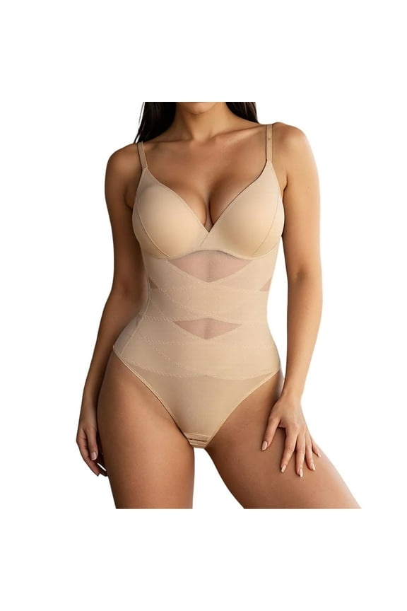 Thong Shapewear Bodysuit For Women Tummy Control Body Shaper Faja Seamless Waist Trainer Corset Stomach Girdles Beige XL