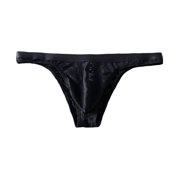 KHONTS Thongs for Men Soft Comfy Low Waist Underwear Lace Mesh Breathable Briefs Black L