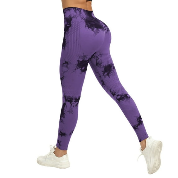 KHONTS Tie Dye Seamless High Waisted Workout Leggings for Women Scrunch Lifting Yoga Gym Athletic Pants Dark Purple M