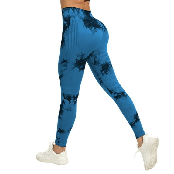 KHONTS Tie Dye Seamless High Waisted Workout Leggings for Women Scrunch Lifting Yoga Gym Athletic Pants Sky Blue L