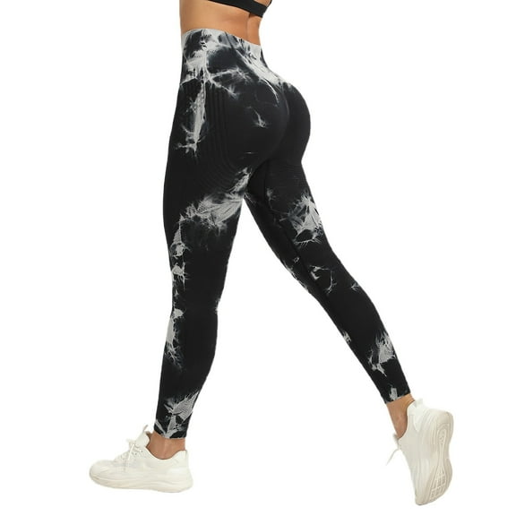 KHONTS Tie Dye Seamless High Waisted Workout Leggings for Women Scrunch Lifting Yoga Gym Athletic Pants White XL