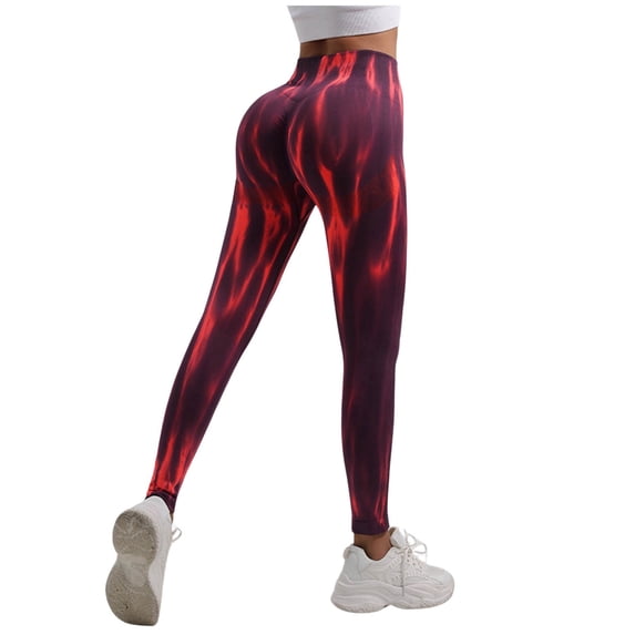 KHONTS Tie Dye Yoga Pants for Women High Waisted Tummy Control Lifting Leggings Workout Sports Activewear Red S