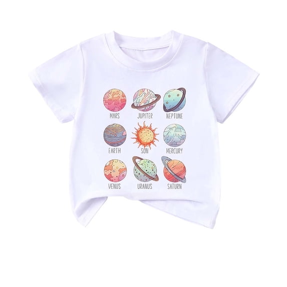KHONTS Todder Boys Girls Shirt Solar System Short Sleeve Tshirts Boots Tees,Size 1-13 Years White 90