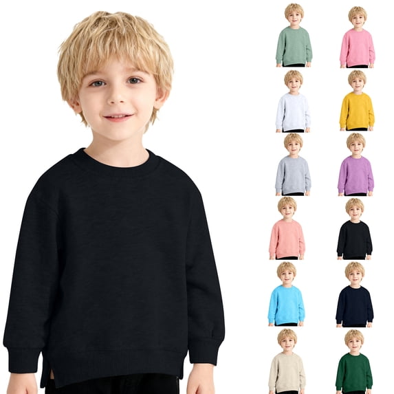 KHONTS Toddler Baby Boy Girl Pullover Sweatshirt Solid Color Crewneck Blouse Shirt Tops Warm Fall Winter Clothes,Size 6M-5Y