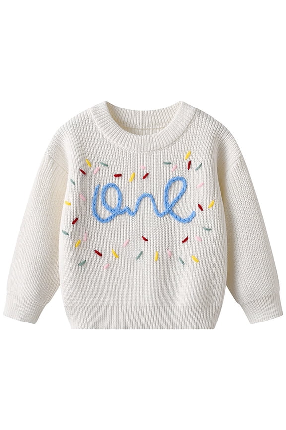 Toddler Baby Girls First Birthday Outfit One Sweater Top Knit Pullover Sweatshirt Fall Winter Clothes,Sizes 3M-8Y White 90
