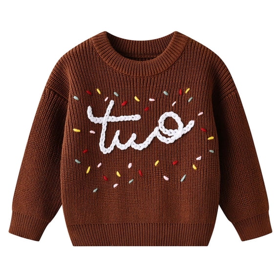KHONTS Toddler Baby Girls First Birthday Outfit Two Sweater Top Knit Pullover Sweatshirt Fall Winter Clothes,Sizes 3M-8Y Coffee 120