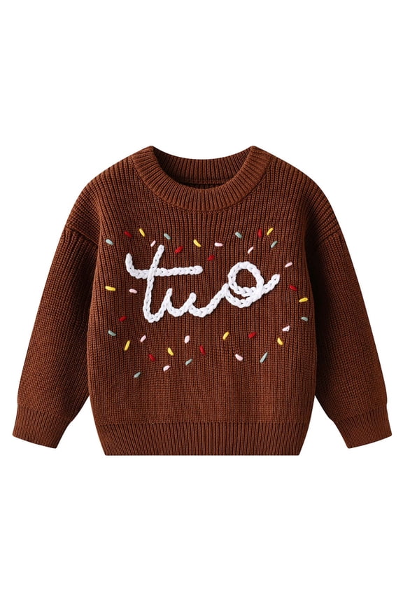 Toddler Baby Girls First Birthday Outfit Two Sweater Top Knit Pullover Sweatshirt Fall Winter Clothes,Sizes 3M-8Y Coffee 66