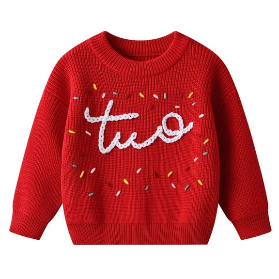 KHONTS Toddler Baby Girls First Birthday Outfit Two Sweater Top Knit Pullover Sweatshirt Fall Winter Clothes,Sizes 3M-8Y Red 90