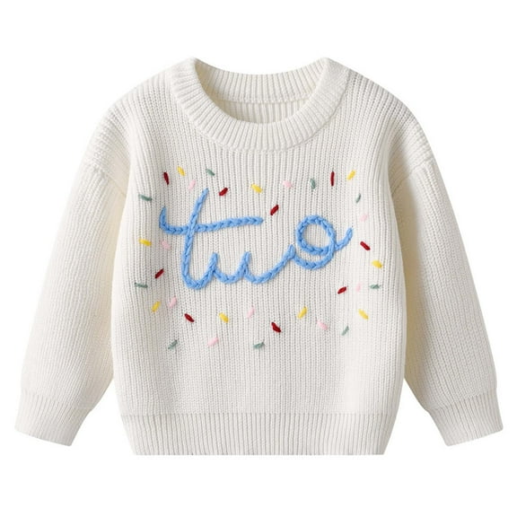 KHONTS Toddler Baby Girls First Birthday Outfit Two Sweater Top Knit Pullover Sweatshirt Fall Winter Clothes,Sizes 3M-8Y White 90