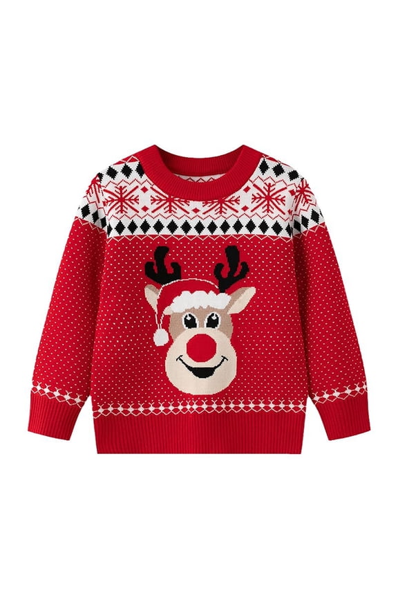 Toddler Boy Girls Sweatshirt Christmas Sweater Reindeer Shirt for Kids Xmas Pullover Sweaters Tops,Sizes 2-7 Years Red 120