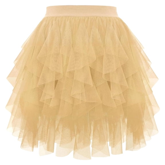 KHONTS Tulle Skirts for Women Short Fairy Skirt Tutu A-Line Mesh Layered Carnival Mardi Gras Skirts Gold S
