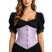 KHONTS Underbust Corset Belt for Women Floral Satin Waist Cincher Adjustable Back over Waist Trimmer Light Purple XL