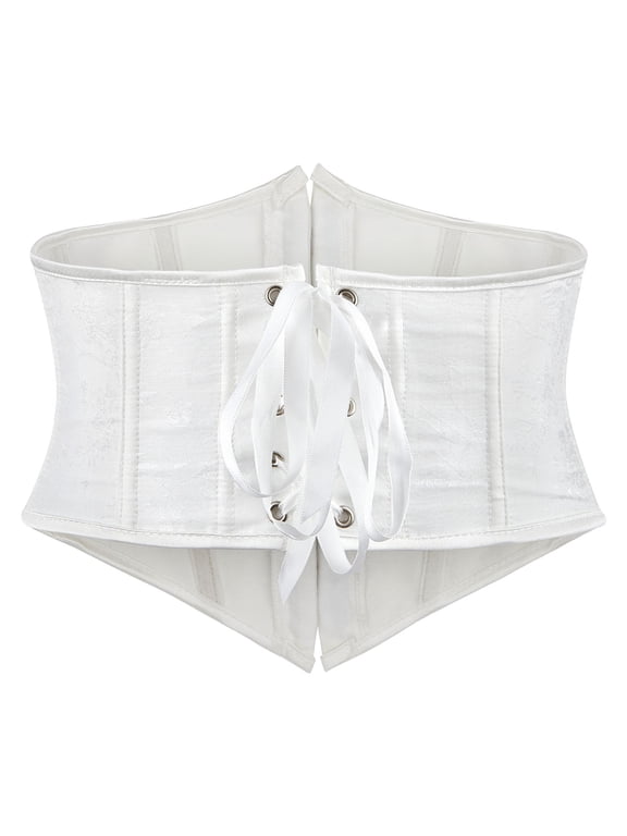 Underbust Corset Tops For Women Halloween Outfits Lace Up Waist Cincher Shape For Historical Reenactments Themed Parties White M