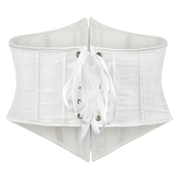 KHONTS Underbust Corset Tops For Women Halloween Outfits Lace Up Waist Cincher Shape For Historical Reenactments Themed Parties White XS